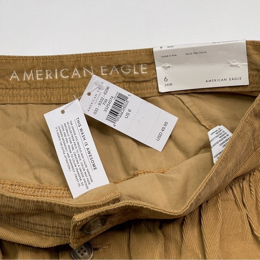American Eagle Corduroy Skirt Mini Schoolgirl Preppy Academia Y2K Fall Tan New - Picture 12 of 14